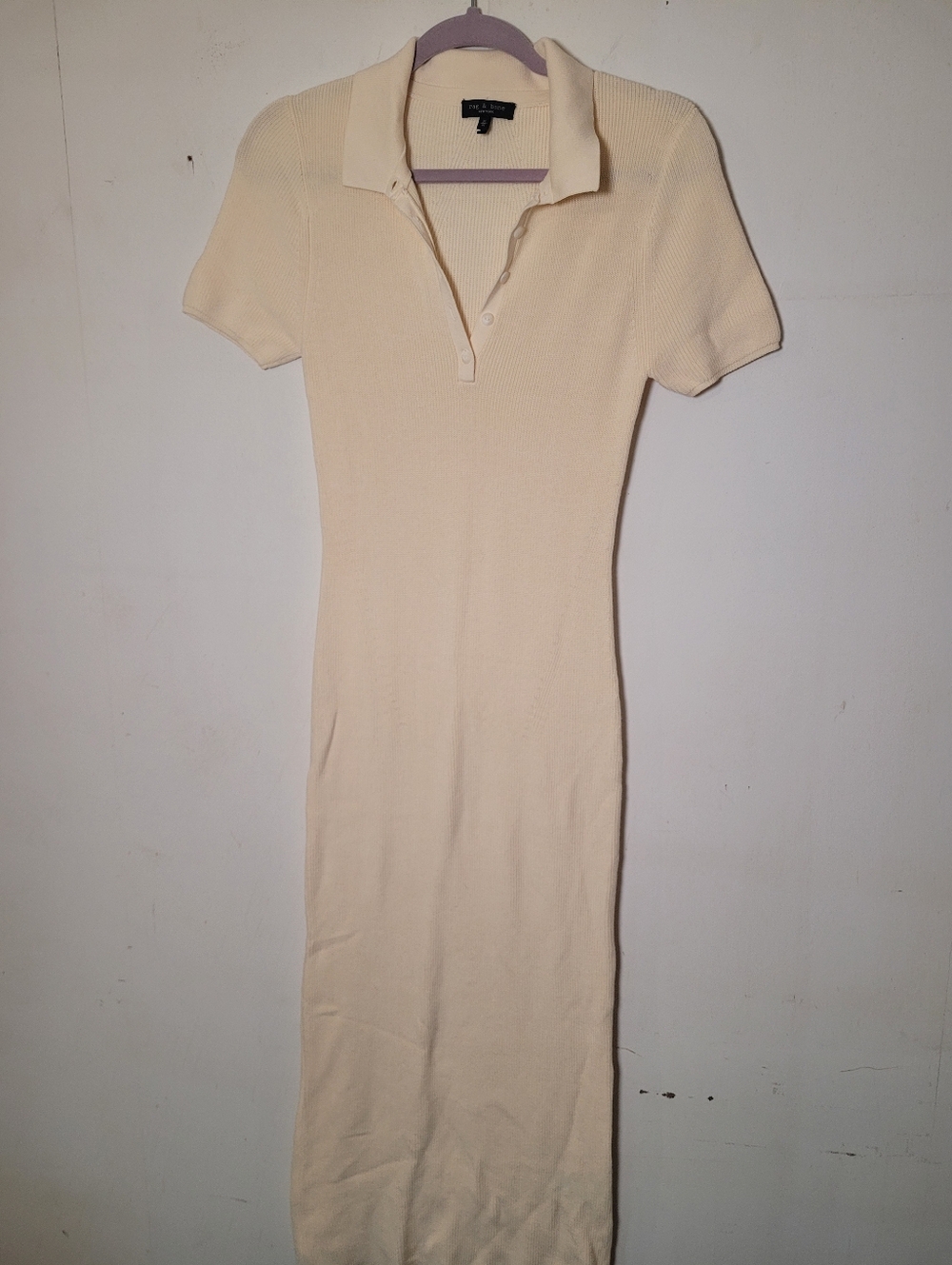 Rag & Bone Amy Ribbed Cotton Blend Polo Dress On in Ivory Size Medium